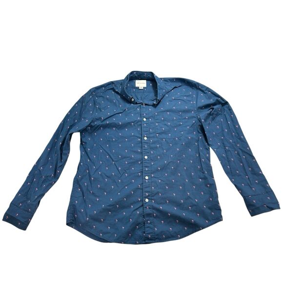 American Eagle Outfitters Other - American Eagle L Blue Flamingo Print Button Up Shirt 100% Cotton Business Casual